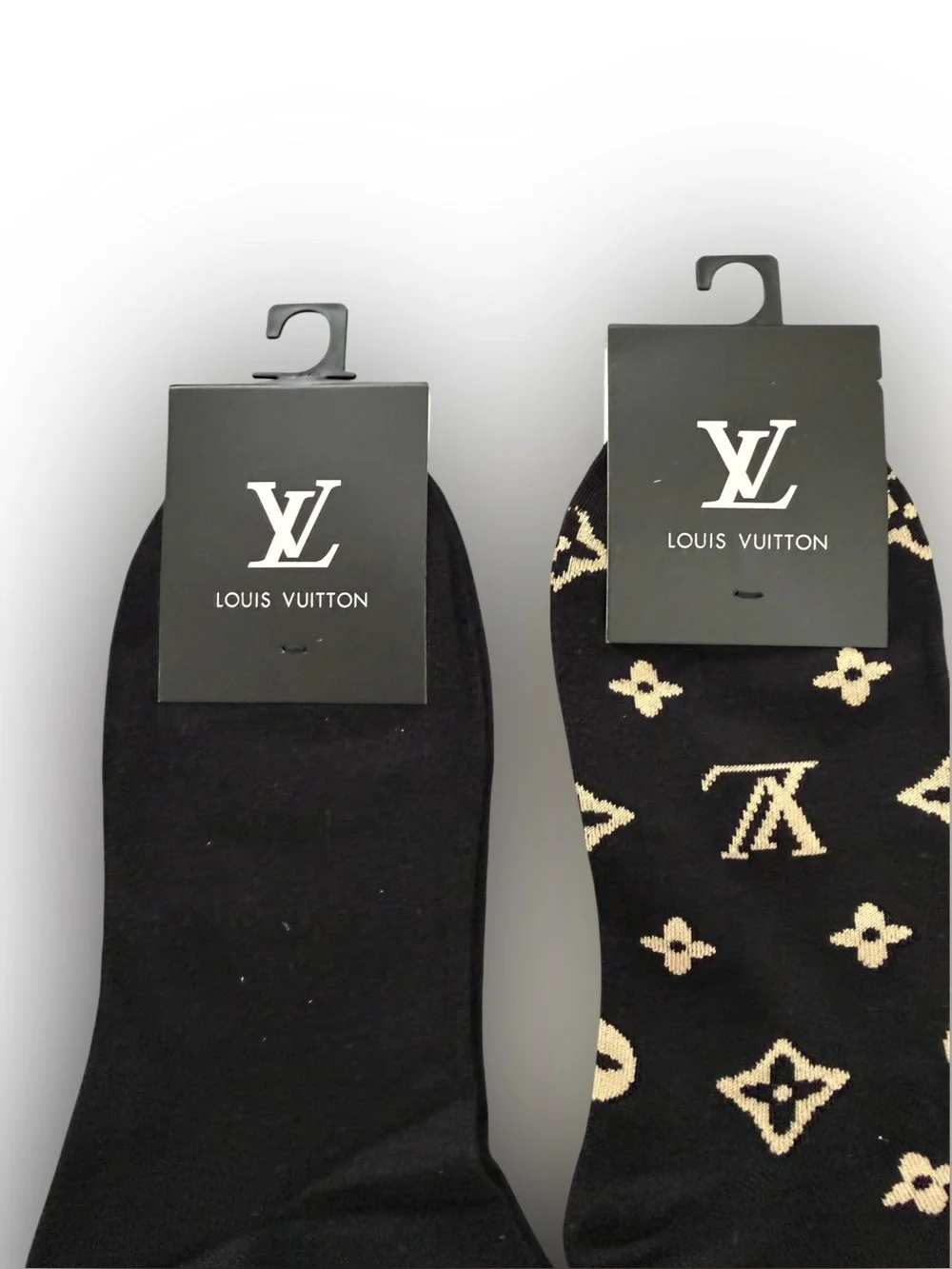 NWT 2 Pair Louis Vuitton Outlet Men’s Monogram Brown and Tan Socks